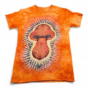 Mushroom Shirt Adult SMALL Orange Tie Dye The Mountain Shroom Hippy Trippy